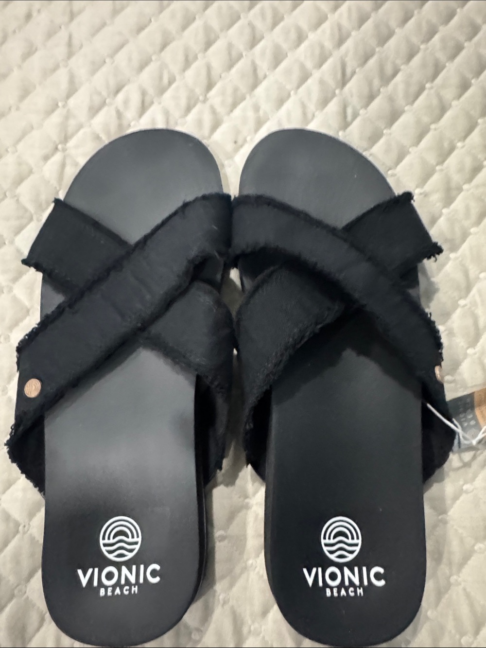Vionic Black Cross-Strap Slide Sandals - Picture 4 of 4
